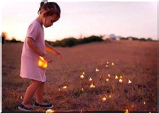 Girl with fireflies