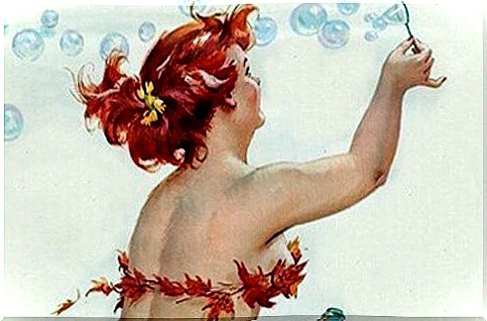 Woman blowing bubbles