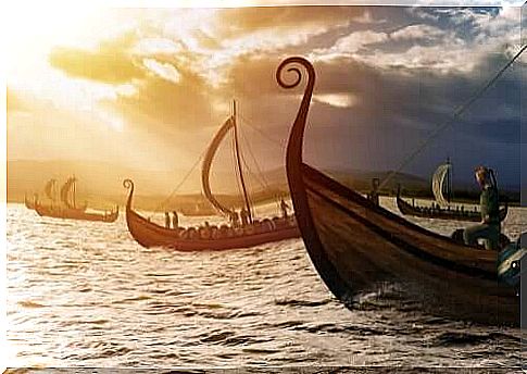 Viking ships in the ocean