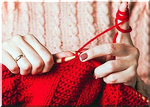 Woman knitting